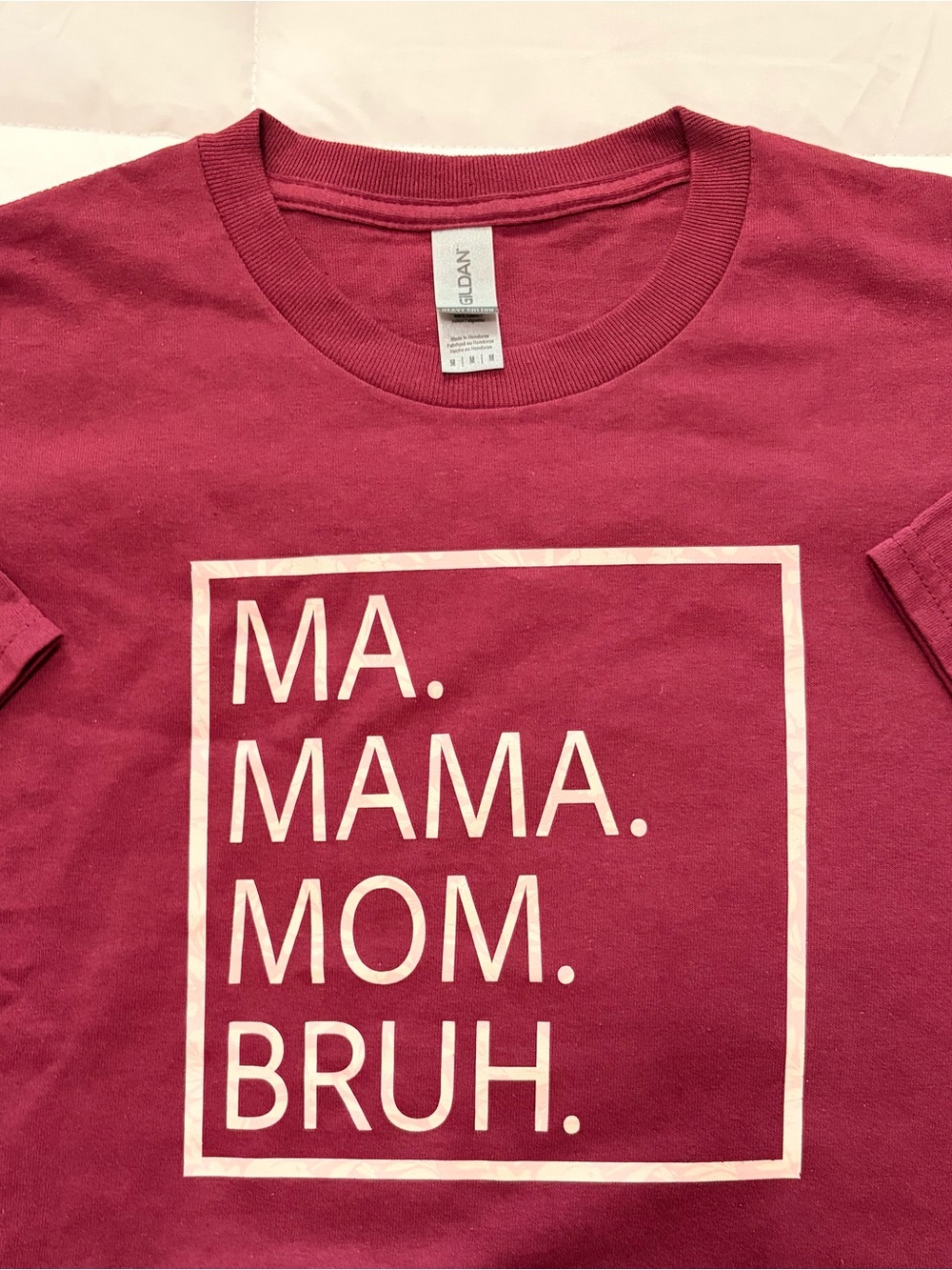 Gildan Kids Maroon Graphic Tee with White Typographic Box